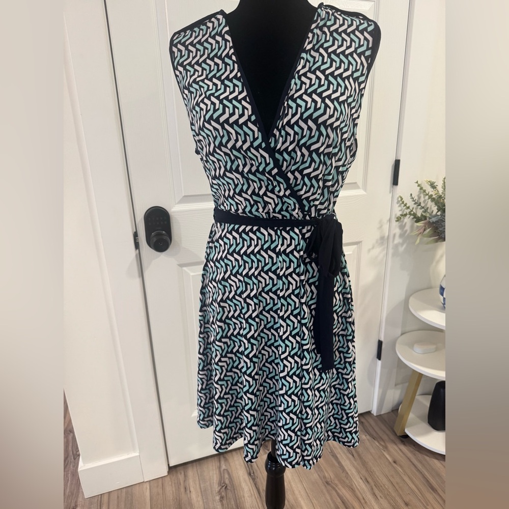 Monteau Black and Mint Chevron Wrap Dress